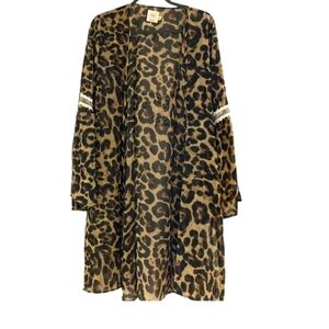 NWT Grace & Emma Coverup Leopard Print Kimono Cardigan XL/2XL
